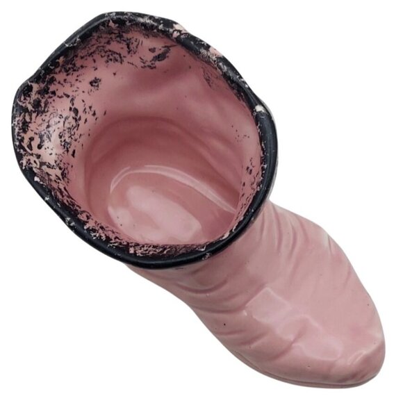 Vintage Elf Boot Shoe Pink Black Ceramic Planter Mid-Century Modern - Picture 2 of 7